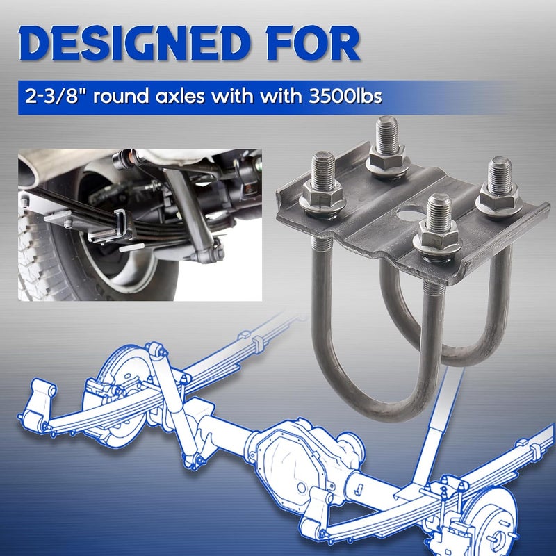 Lonffery 312 Trailer Alex Shackle with U Bolts Kit Fit for 2-3/8" 3500lb Round Axle, 5-1/2" Long U-Bolts, U-Bolt Plates for 1-3/4" or 2", 1/2"-20 Hex Nuts - Image 2